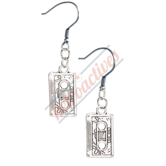 Silvertone Cassette Tape Drop Earrings