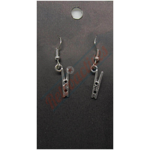 Silvertone Clothes Pin Drop Earrings Silvertone Clothes Pin Drop Earrings