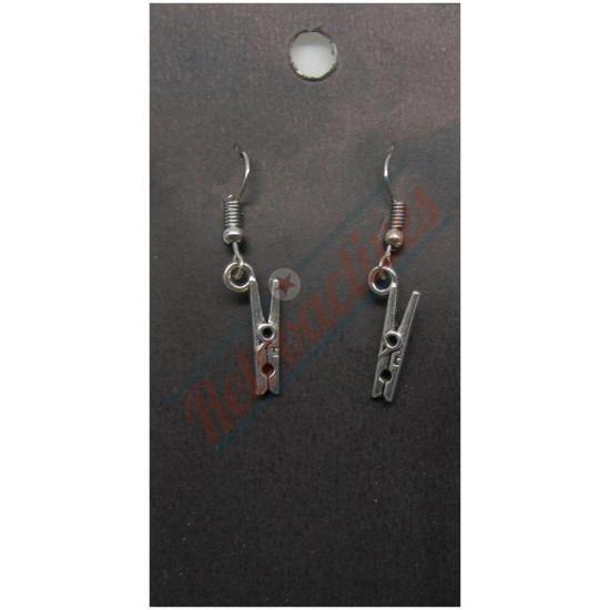 Silvertone Clothes Pin Drop Earrings