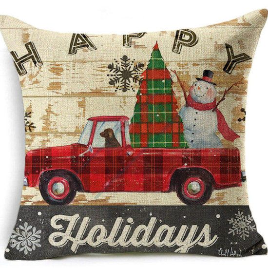 Christmas Pillow - Vintage Rustic Red Plaid Truck - Decorative Throw Pillow