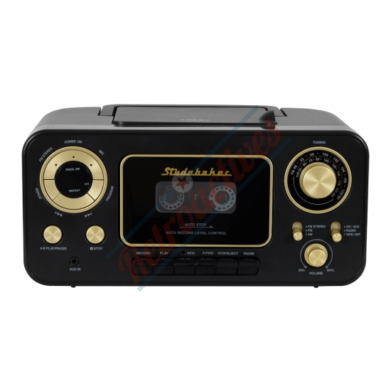 Studebaker Retro Portable CD Player-AM/FM Radio-Cassette Player-Black and Gold