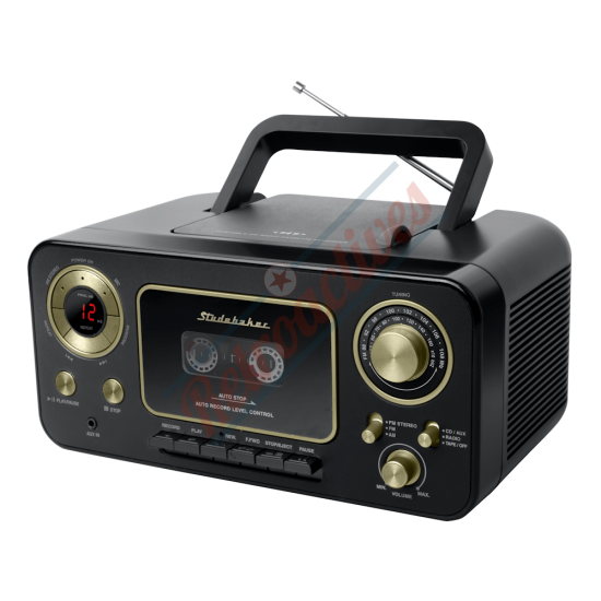 Studebaker Retro Portable CD Player-AM/FM Radio-Cassette Player-Black and Gold