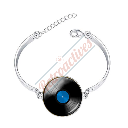 Ladies Glass Cabochon Vinyl Record Bracelet-Silver Tone Ladies Glass Cabochon Vinyl Record Bracelet-Silver Tone