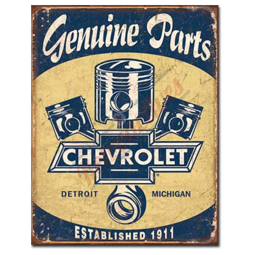 Chevrolet Genuine Parts Pistons and Rods Tin Sign  Chevrolet Genuine Parts Pistons and Rods Tin Sign