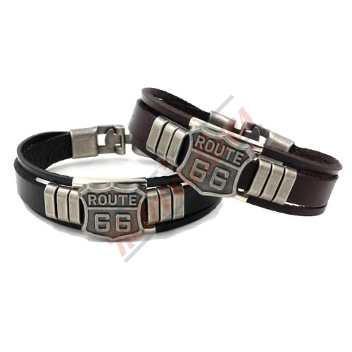 Route 66 Sign Leather Band Bracelet Route 66 Sign Leather Band Bracelet