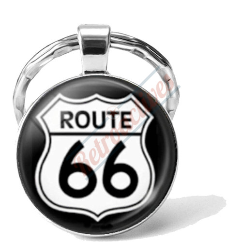 Route 66 Highway Road Sign Glass Cabochon Key Chain Route 66 Highway Road Sign Glass Cabochon Key Chain