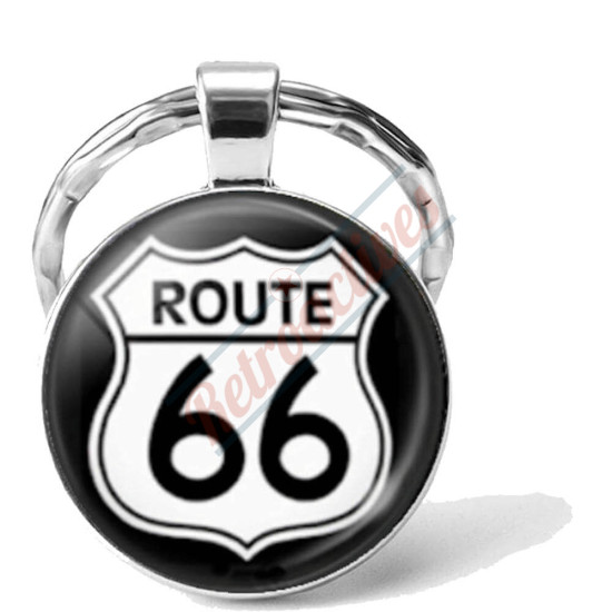 Route 66 Highway Road Sign Glass Cabochon Key Chain