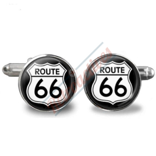 Route 66 Highway Sign Glass Cabochon Cufflinks