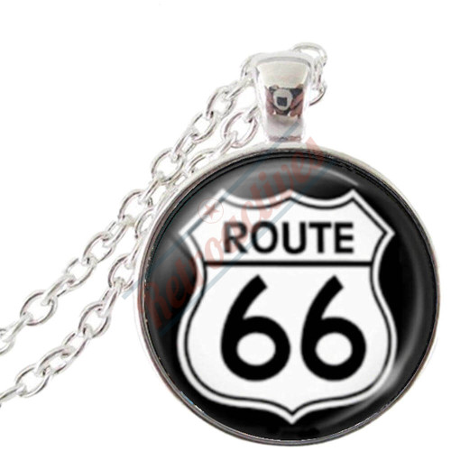 Route 66 Highway Road Sign Pendant Necklace-Silver Route 66 Highway Road Sign Pendant Necklace-Silver