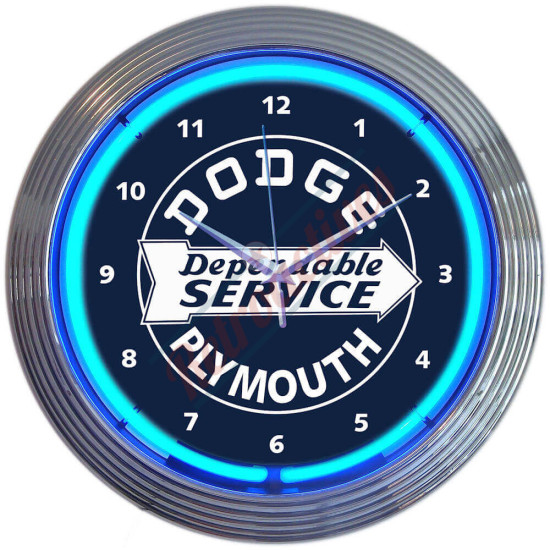 Dodge Plymouth Dependable Service Blue Neon Clock