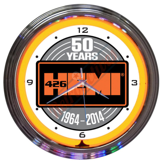Dodge Mopar HEMI 50th Anniversary Orange Neon Clock