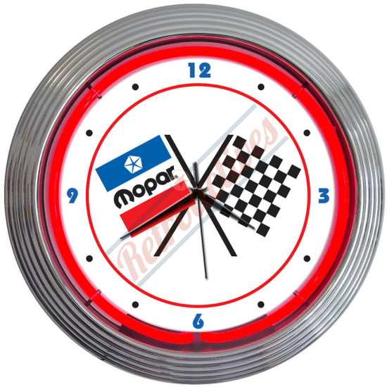Mopar Checkered Flag Red Neon Clock