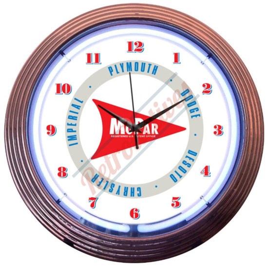 Mopar White and Red Flag Retro Neon Clock