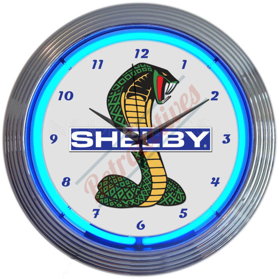 Shelby Cobra Mustang Blue Neon Clock
