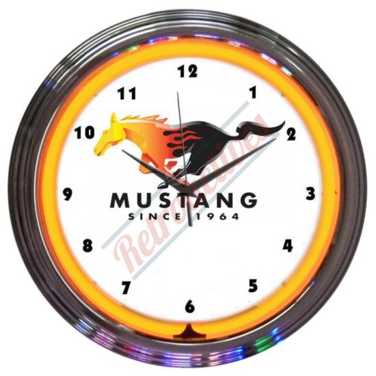 Ford Mustang Orange Neon Clock