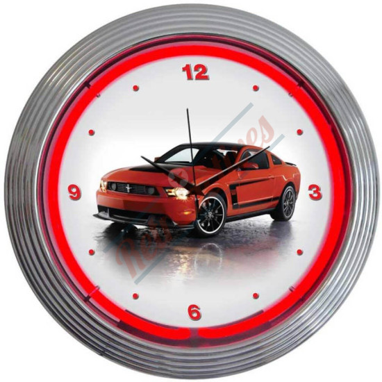 Ford Mustang Boss 302 Red Neon Clock