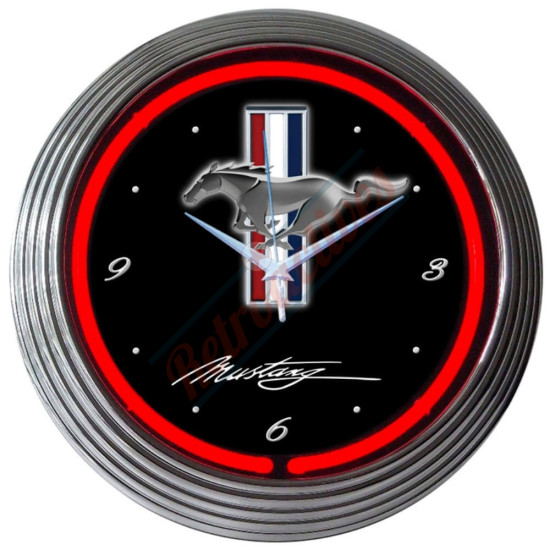 Ford Mustang Tri-Bar Emblem Red Neon Clock