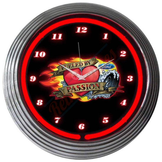 Ford 'Fueled By Passion' Red Neon Clock