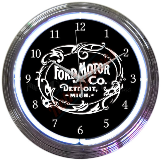 Ford Motor Company 1903 Heritage Emblem White Neon Clock