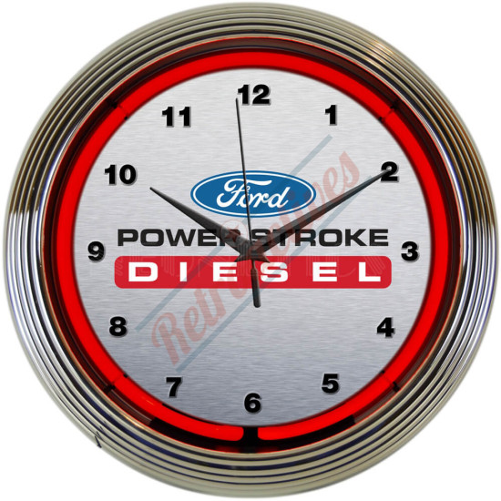 Ford Power Stroke Diesel Red Neon Clock