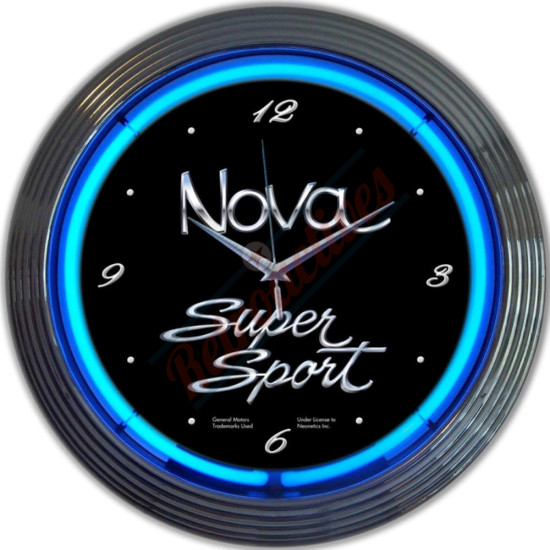 Chevrolet Nova Super Sport Blue Neon Clock