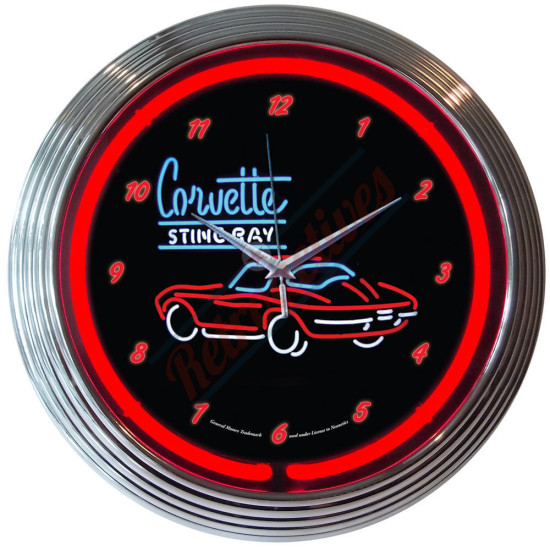 Chevrolet Corvette C2 Stingray Red Neon Clock