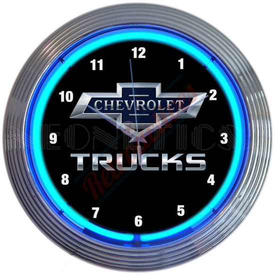Chevrolet Trucks Blue Neon Clock