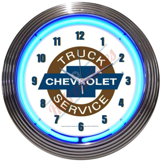 Chevrolet Truck Service Blue Neon Clock