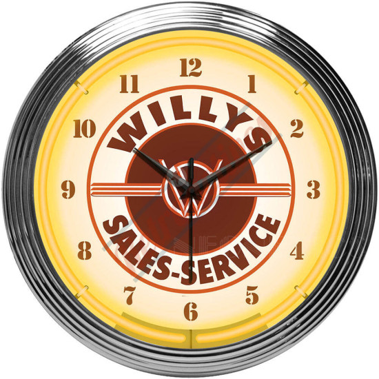 Willy's Sales Service Yellow Neon Clock