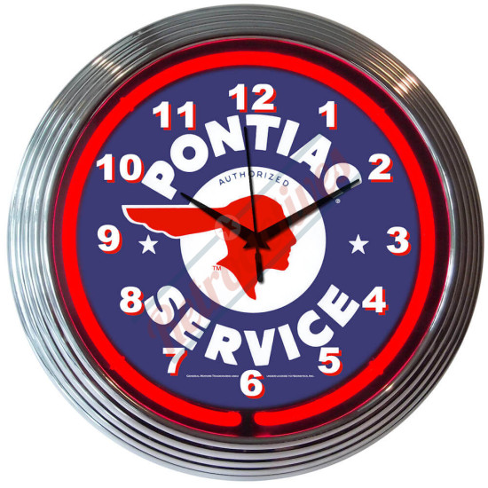 Pontiac Service Vintage Red Neon Clock