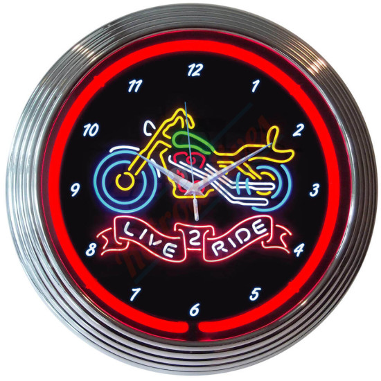 Live 2 Ride Motorcycle Red Neon Clock