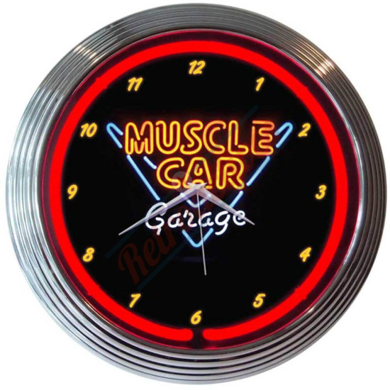 Muscle Car Garage Red Neon Clock