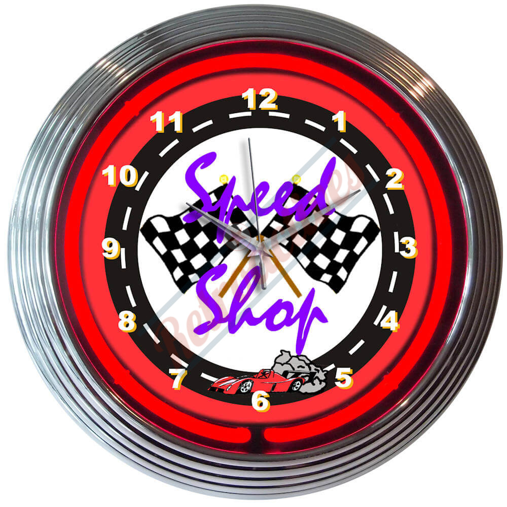 Muscle Car Garage Red Neon Clock