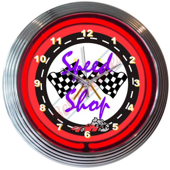 Speed Shop Race Track Red Neon Clock
