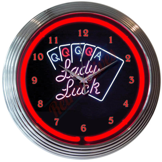 Lady Luck Red Neon Clock