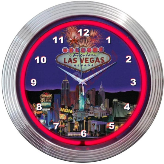 Las Vegas Strip Cityscape Red Neon Clock
