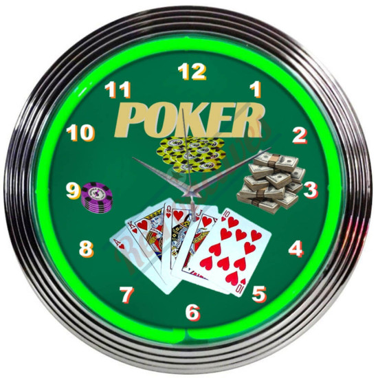 All Things Poker Green Neon Clock