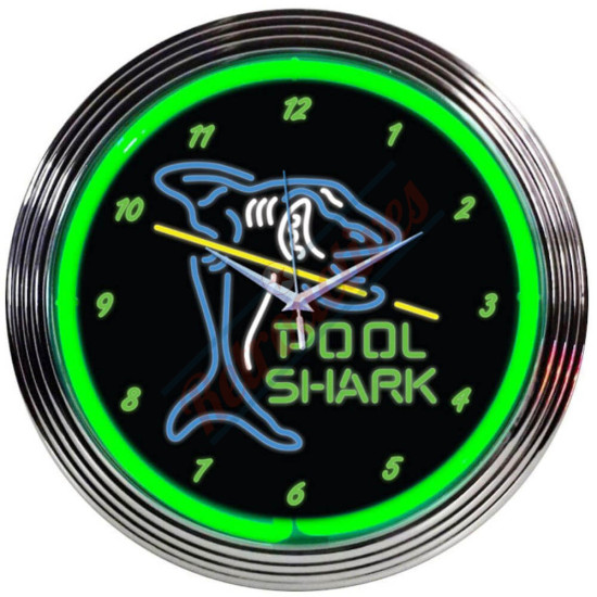 Pool Shark Green Neon Clock