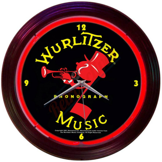 Wurlitzer Johnny One Note Logo Red Neon Clock