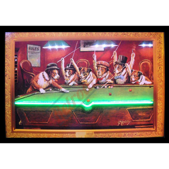 Dogs Playing Pool Neon/LED Framed Poster 
