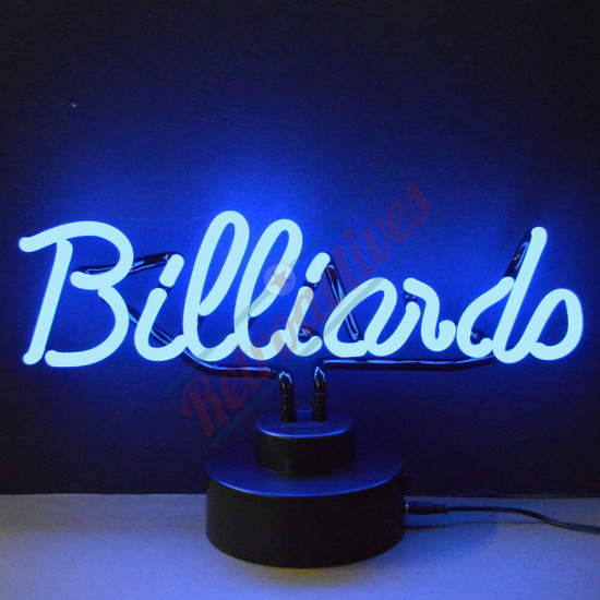 Billiards Blue Script Neon Sculpture