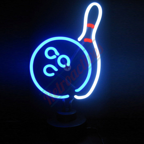 Retro Bowling Ball and Pin Neon Sculpture