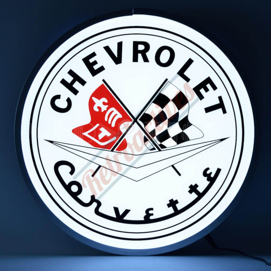 Chevrolet Corvette C1 Flags 15 Inch Round Backlit LED Sign