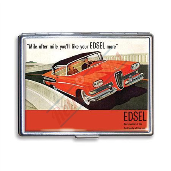 Ford Edsel 'Mile After Mile...'  Vintage Ad Steel Wallet or Cigarette Case