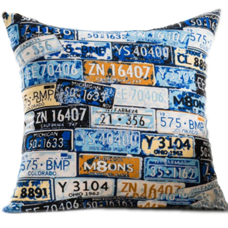 License Plate Numbers Decorative Pillow Blue Retroactives Com