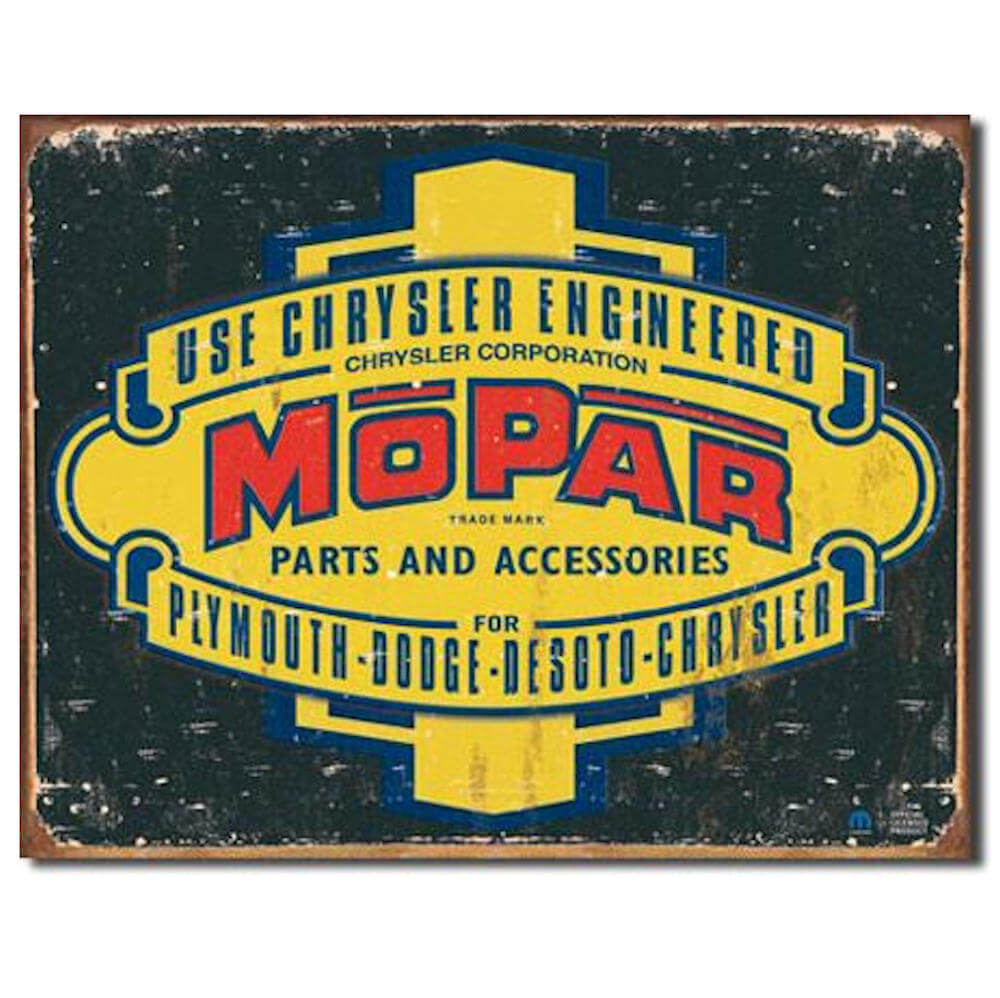 Mopar Parts Accessories ROUND TIN SIGN Vintage Metal Garage Ad